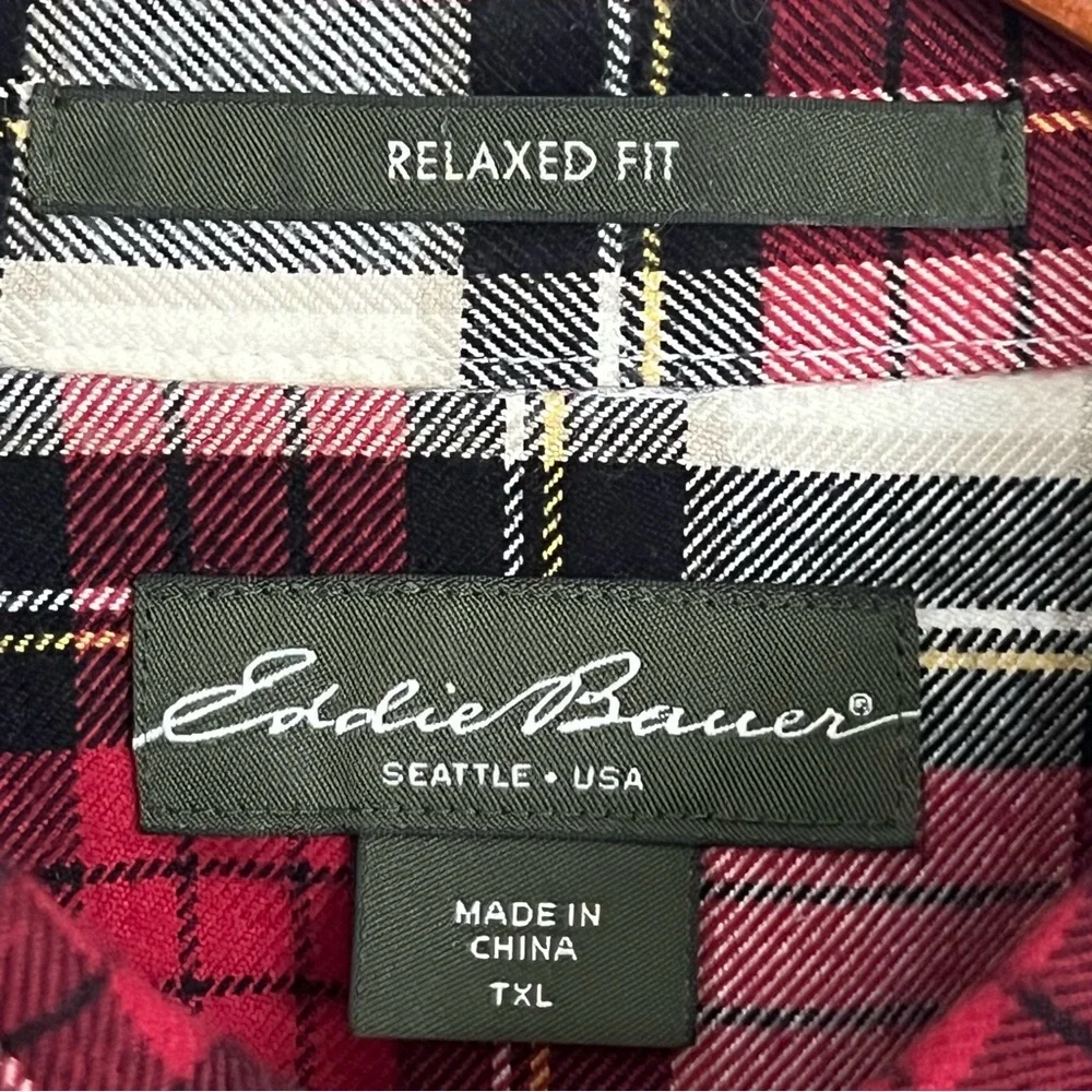 Eddie Bauer Burgundy Red and Black Plaid Shirt - Picture 2 of 8